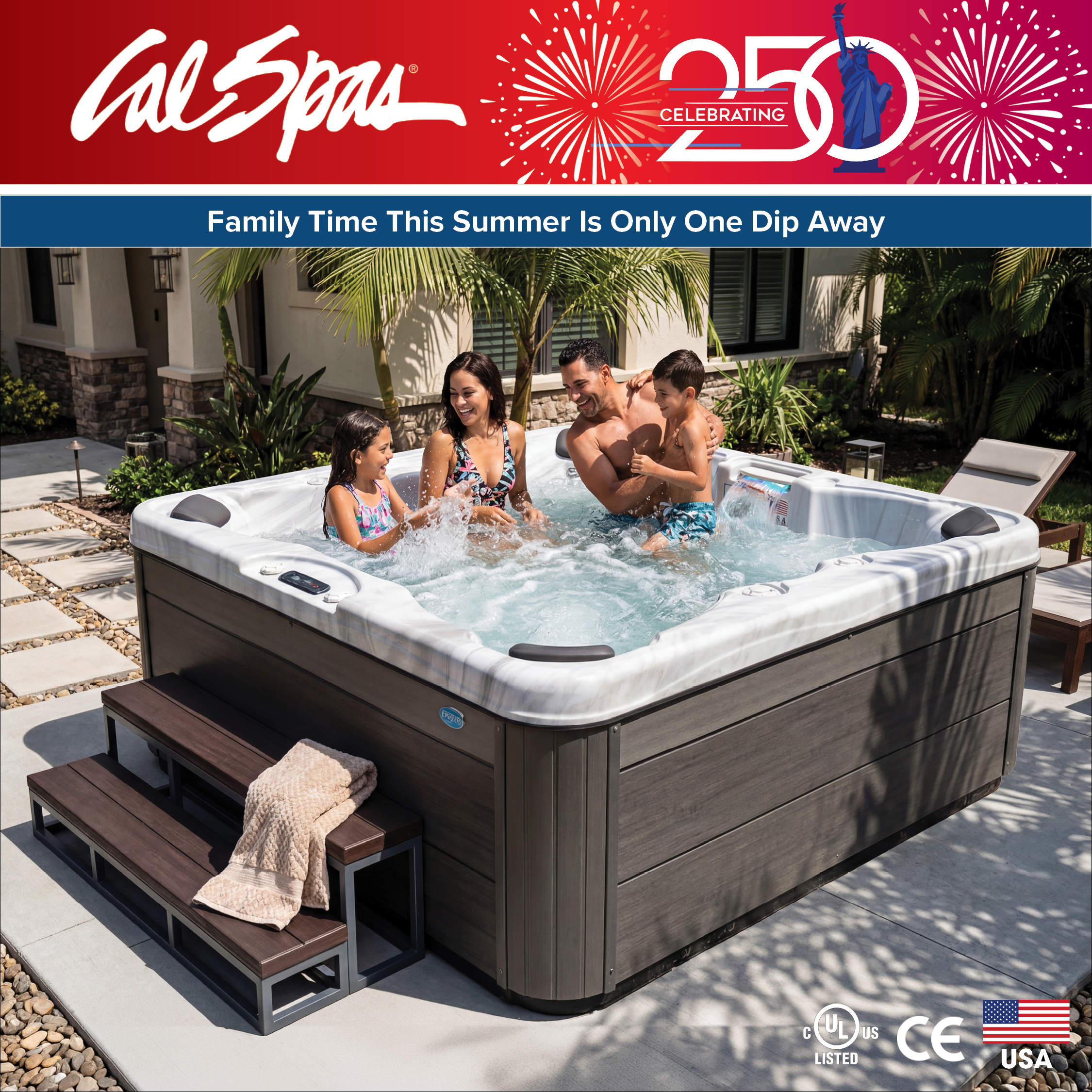 Calspas hot tub being used in a family setting - Missouri City